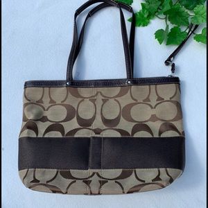 F13548 Coach Signature Tote.  Brown/Bronze